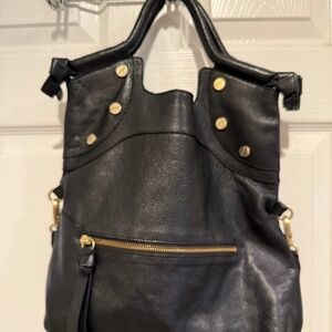 PRICE CUT! Leather Black/Brass Long Strap or Short Handle Bag